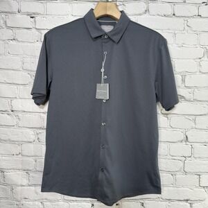 Hickey Freeman Button Up‎ Shirt M Artic Sea Short Sleeve Classic Fit QN9H4ACSF5